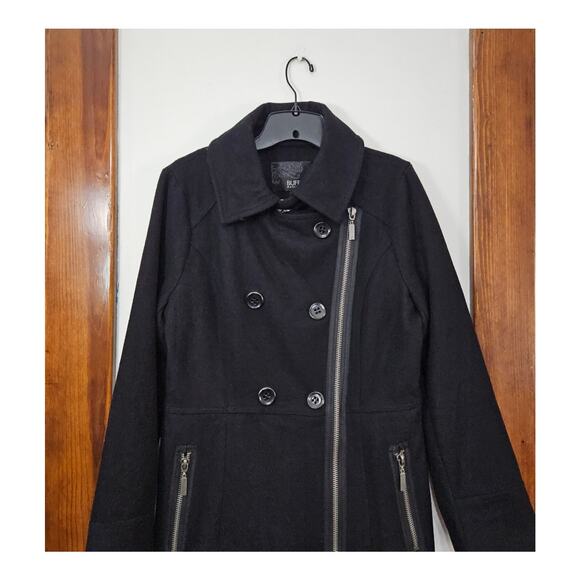 Buffalo David Bitton Wool Blend Double Breasted Zip Front Long Pea Coat Medium - Picture 4 of 7